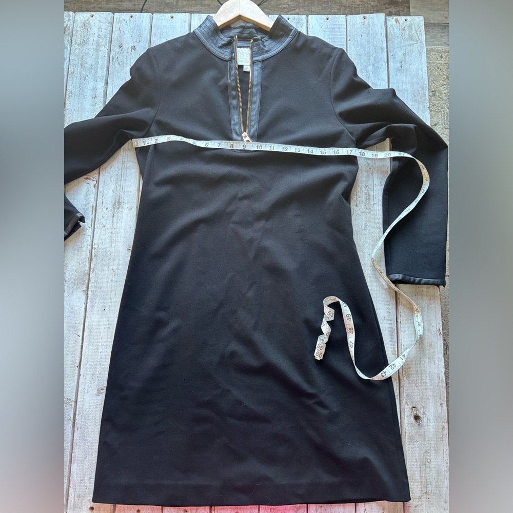Sail to Sable Black Scuba Dress Faux Leather Trim Gold Zip Accent Size 8 - Picture 4 of 9